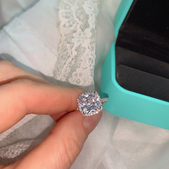 3.25Ct Halo Sterling Silver 925 Cushion Cut Engagement Solitaire Ring - Picture 4 of 8